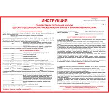 Плакат "Инструкция по действиям персонала школы (детского дошкольного учреждения) при угрозе и возникновении пожара" 